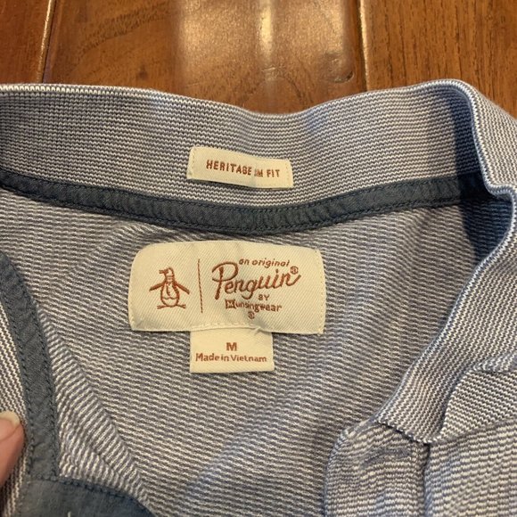 Penguin Men's Shirt Short Sleeve Gray Heritage Slim Fit Size M - Picture 4 of 8